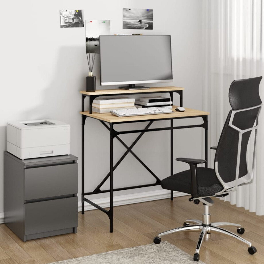 vidaXL Bureau 80x50x90 cm bewerkt hout en ijzer sonoma eikenkleurig afbeelding 1