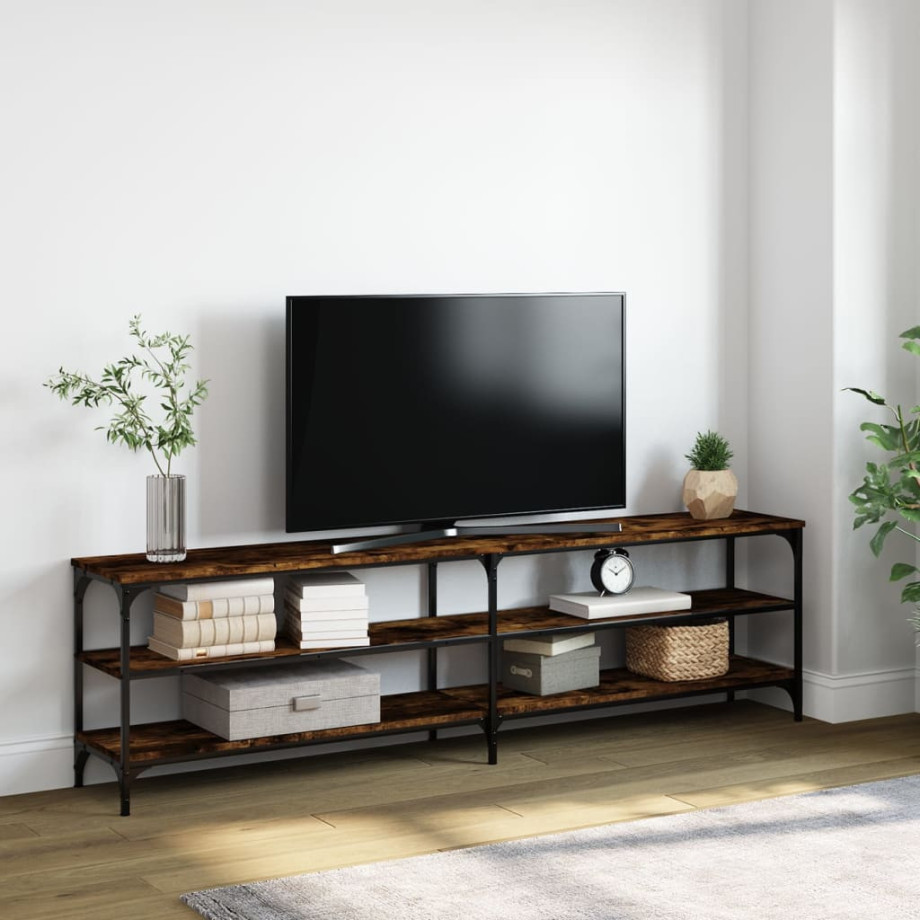 vidaXL Tv-meubel 180x30x50 cm bewerkt hout metaal gerookt eikenkleurig afbeelding 1