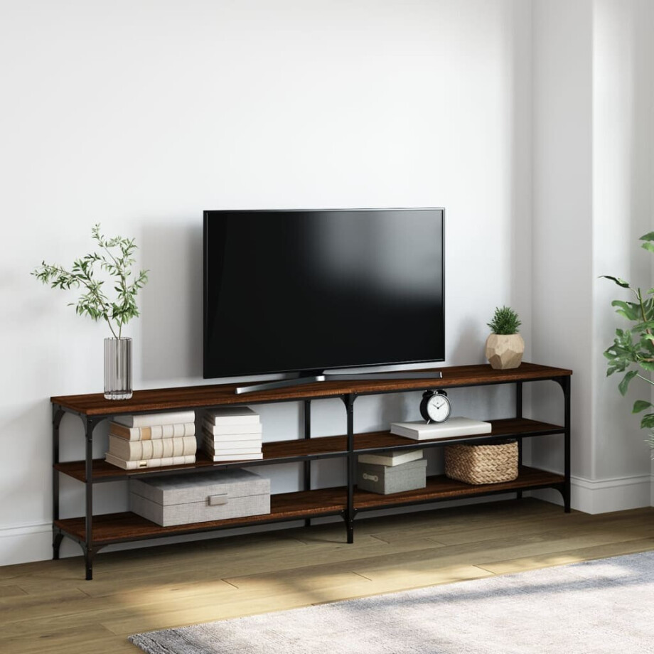 vidaXL Tv-meubel 180x30x50 cm bewerkt hout metaal bruin eikenkleur afbeelding 1