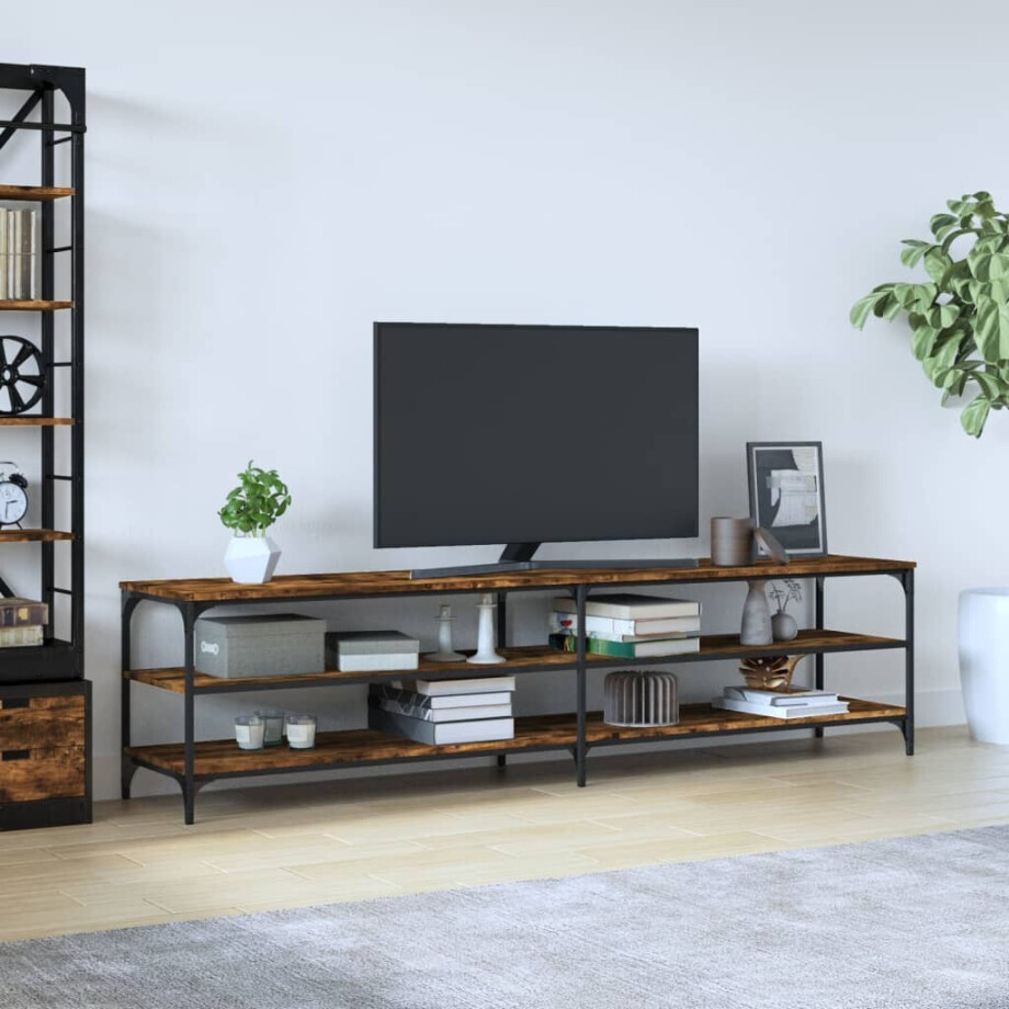 vidaXL Tv-meubel 200x30x50 cm bewerkt hout metaal gerookt eikenkleurig afbeelding 1