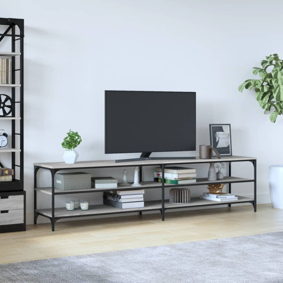 vidaXL Tv-meubel 200x30x50 cm bewerkt hout metaal grijs sonoma eiken afbeelding 1