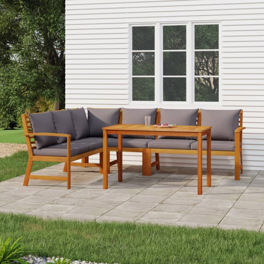 vidaXL 5-delige Tuinset met kussens massief acaciahout afbeelding 1