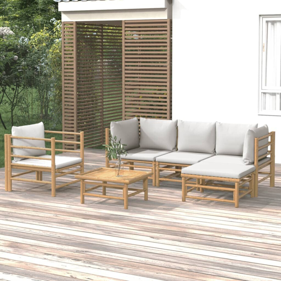 vidaXL 6-delige Loungeset met kussens bamboe lichtgrijs vidaXL 6-delige Loungeset met kussens bamboe lichtgrijs afbeelding 1
