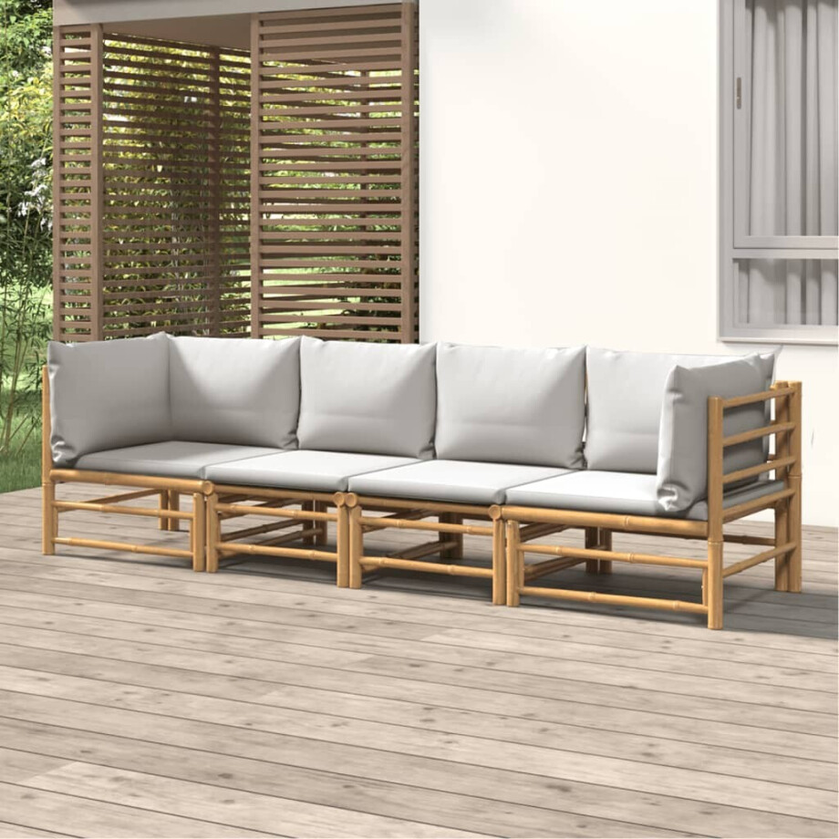 vidaXL 4-delige Loungeset met kussens bamboe lichtgrijs afbeelding 1
