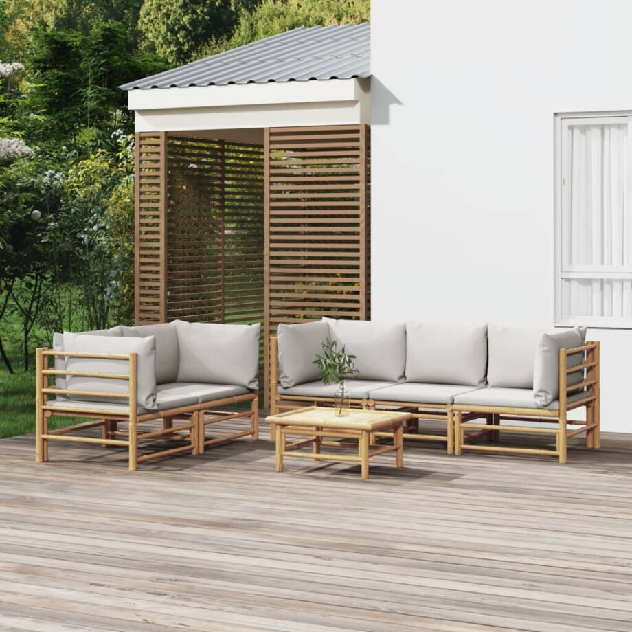 vidaXL 6-delige Loungeset met kussens bamboe lichtgrijs afbeelding 1