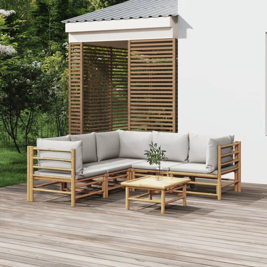 vidaXL 6-delige Loungeset met kussens bamboe lichtgrijs afbeelding 1