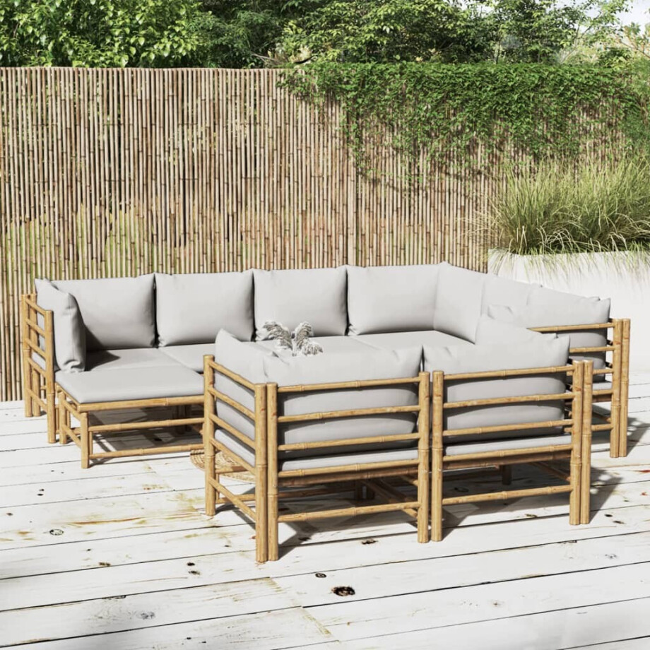 vidaXL 10-delige Loungeset met lichtgrijze kussens bamboe vidaXL 10-delige Loungeset met lichtgrijze kussens bamboe afbeelding 1