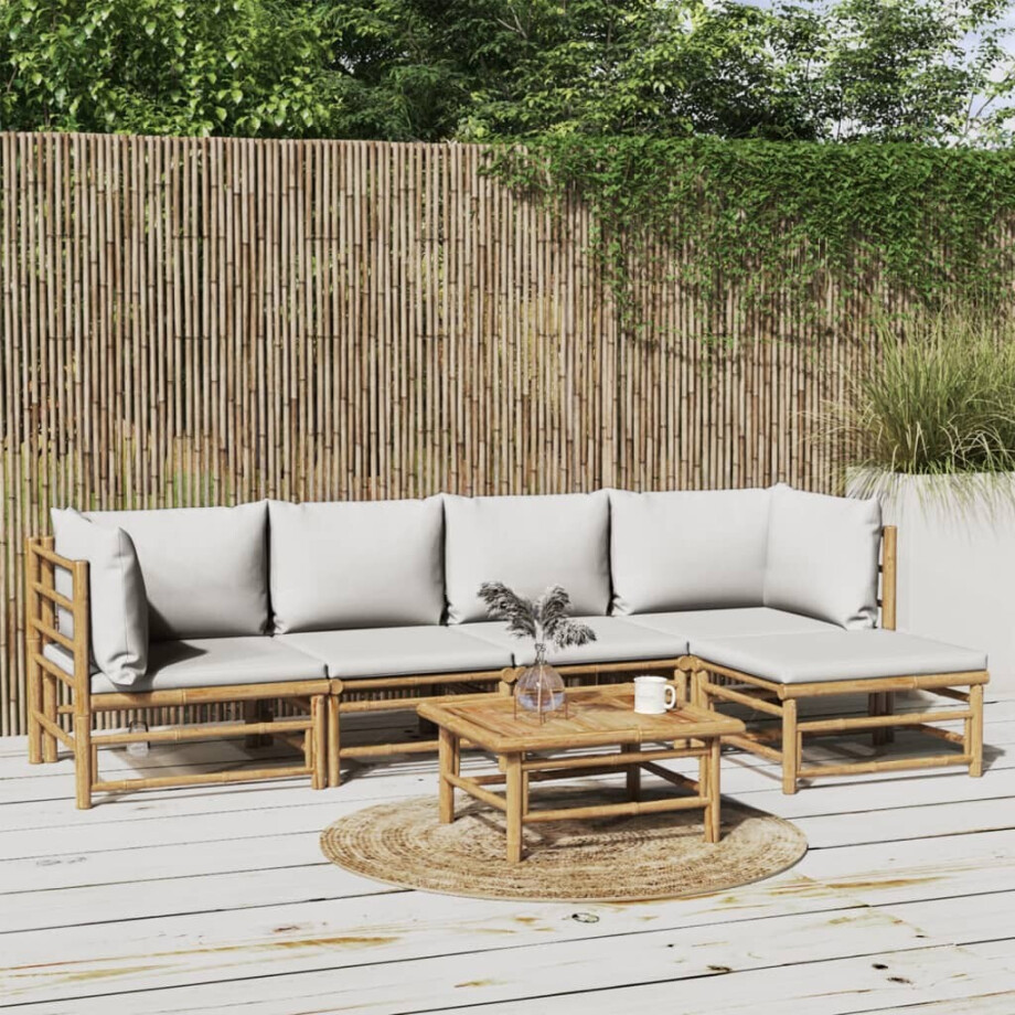 vidaXL 6-delige Loungeset met kussens bamboe lichtgrijs afbeelding 1