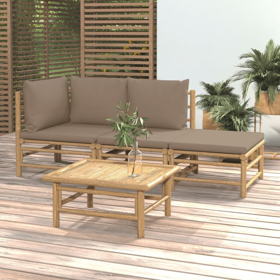 vidaXL 4-delige Loungeset met kussens bamboe taupe afbeelding 1