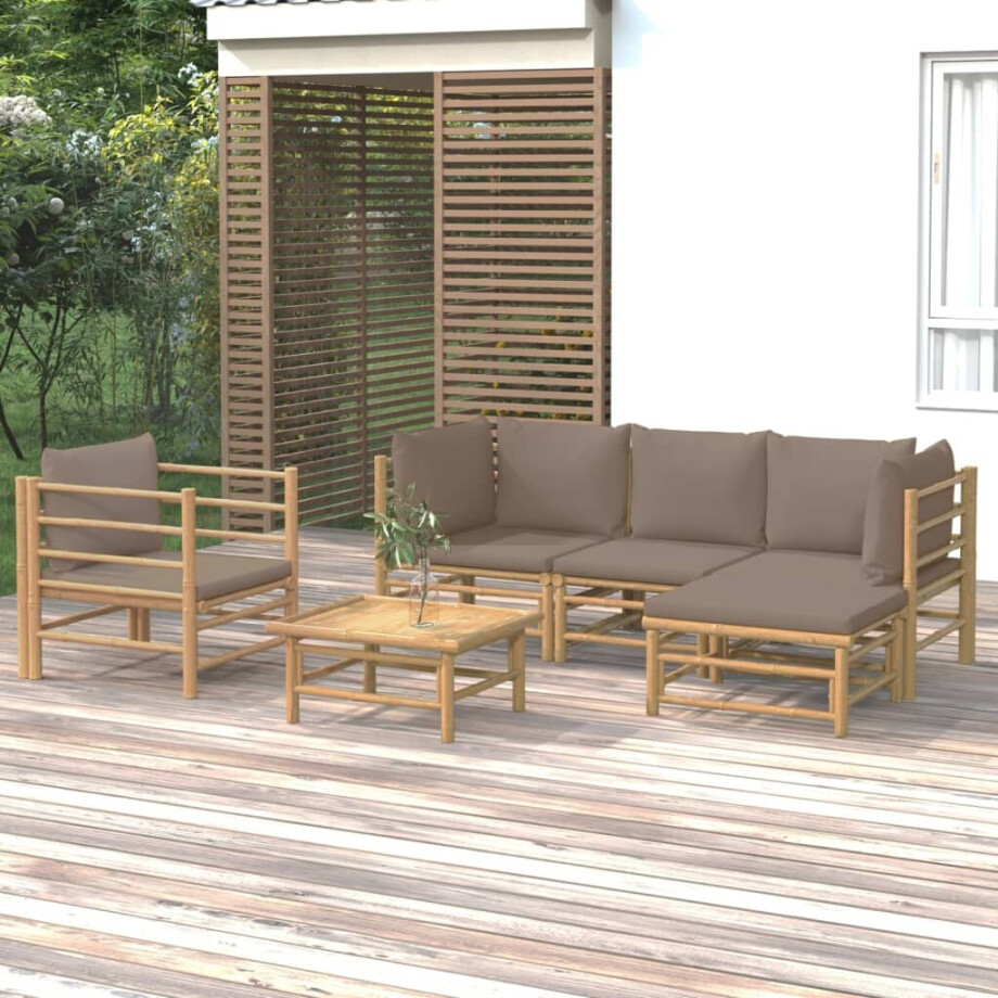 vidaXL 6-delige Loungeset met kussens bamboe taupe afbeelding 1