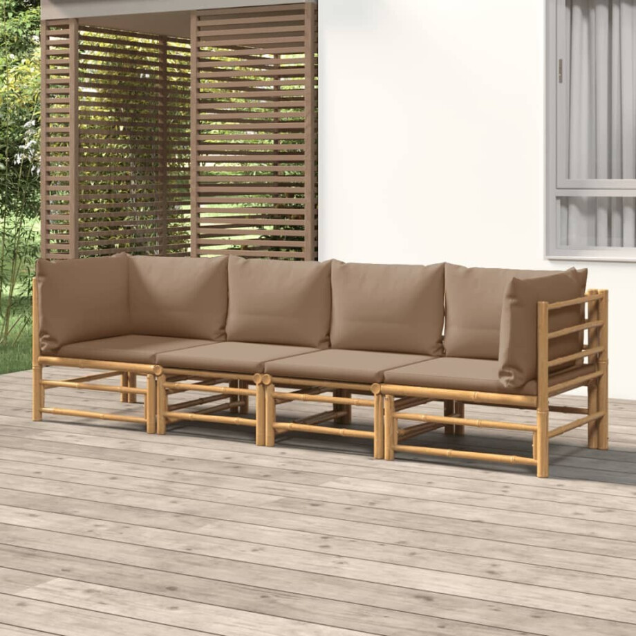 vidaXL 4-delige Loungeset met kussens bamboe taupe afbeelding 1