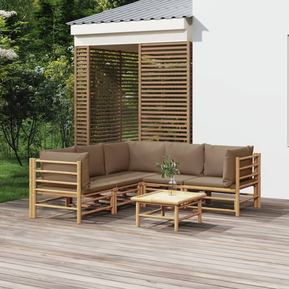 vidaXL 6-delige Loungeset met kussens bamboe taupe afbeelding 1