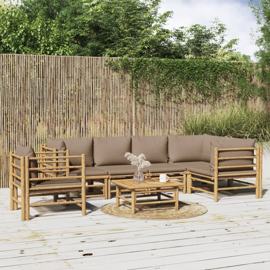 vidaXL 7-delige Loungeset met kussens bamboe taupe afbeelding 1
