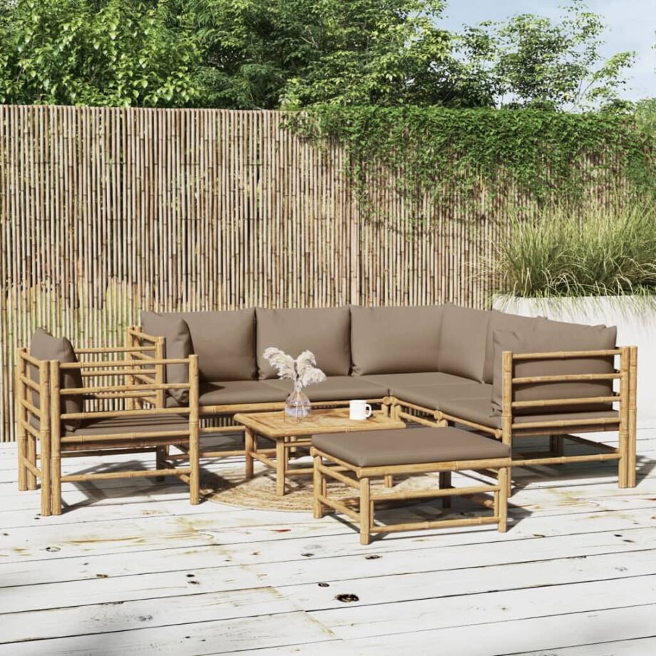 vidaXL 8-delige Loungeset met kussens bamboe taupe afbeelding 1