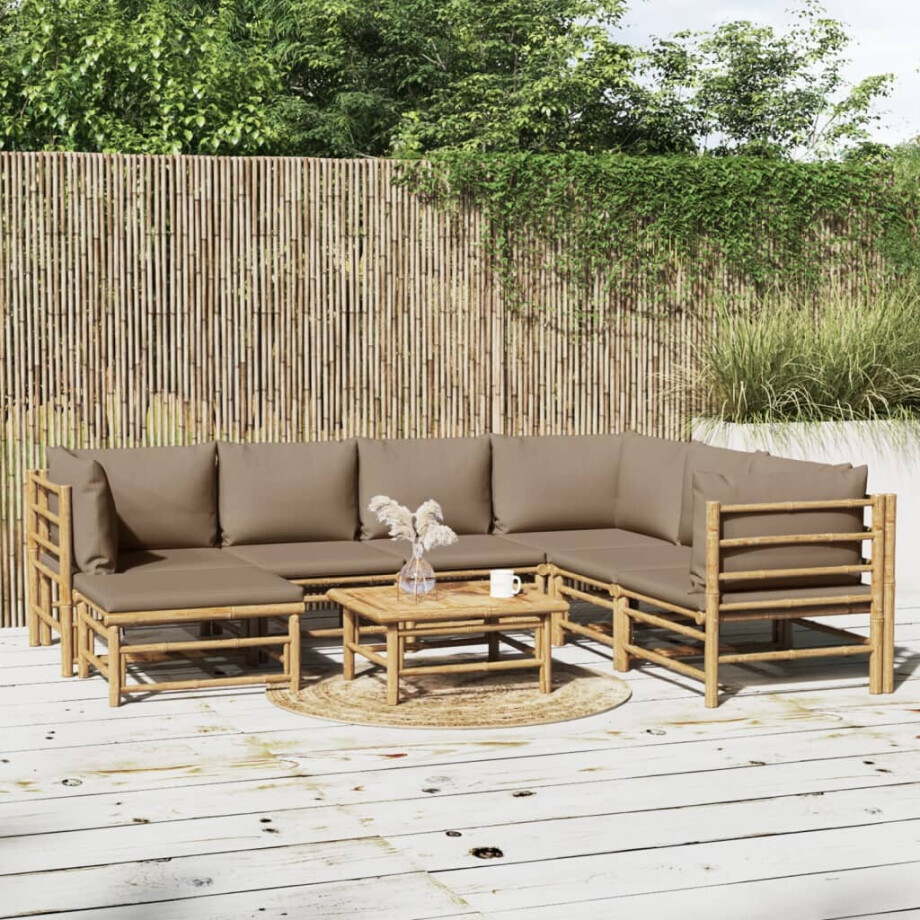 vidaXL 8-delige Loungeset met kussens bamboe taupe afbeelding 1