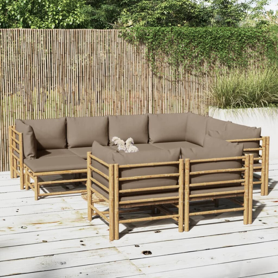 vidaXL 10-delige Loungeset met kussens bamboe taupe afbeelding 1