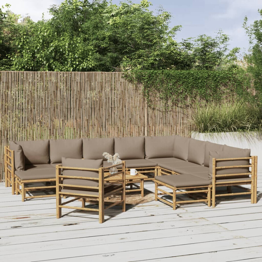 vidaXL 12-delige Loungeset met kussens bamboe taupe afbeelding 1