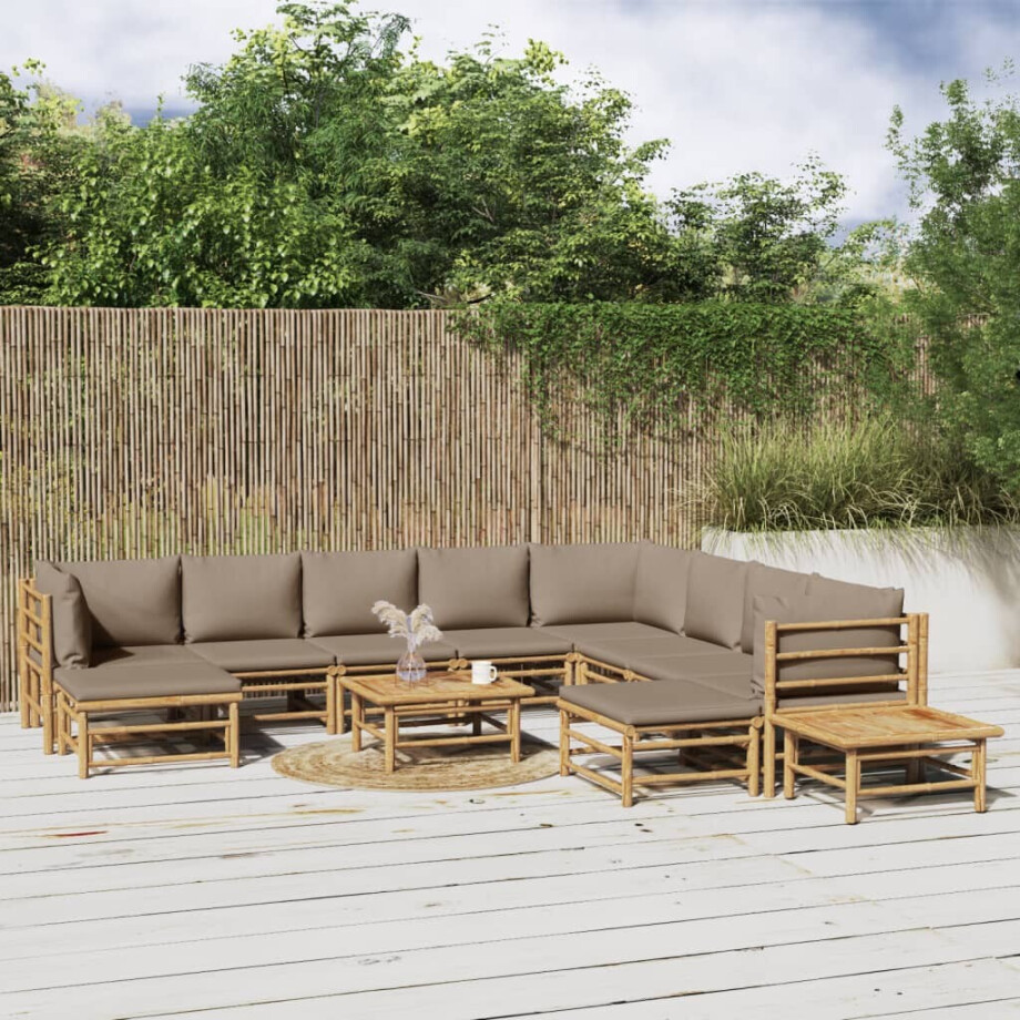 vidaXL 12-delige Loungeset met kussens bamboe taupe vidaXL 12-delige Loungeset met kussens bamboe taupe afbeelding 1