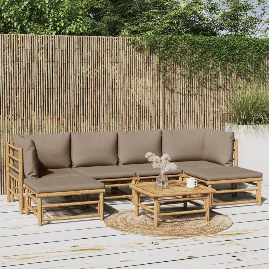 vidaXL 7-delige Loungeset met kussens bamboe taupe afbeelding 1