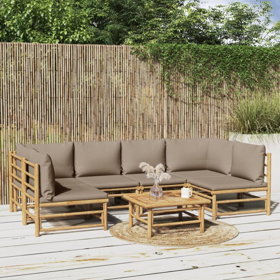 vidaXL 7-delige Loungeset met kussens bamboe taupe afbeelding 1