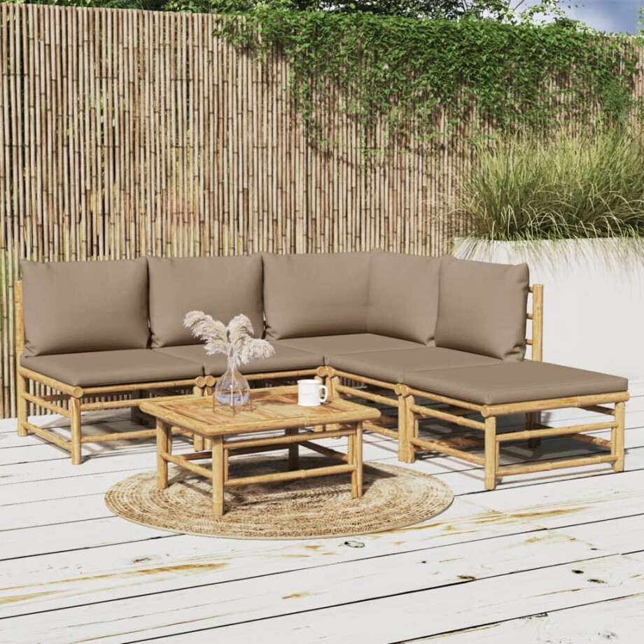 vidaXL 6-delige Loungeset met kussens bamboe taupe afbeelding 1