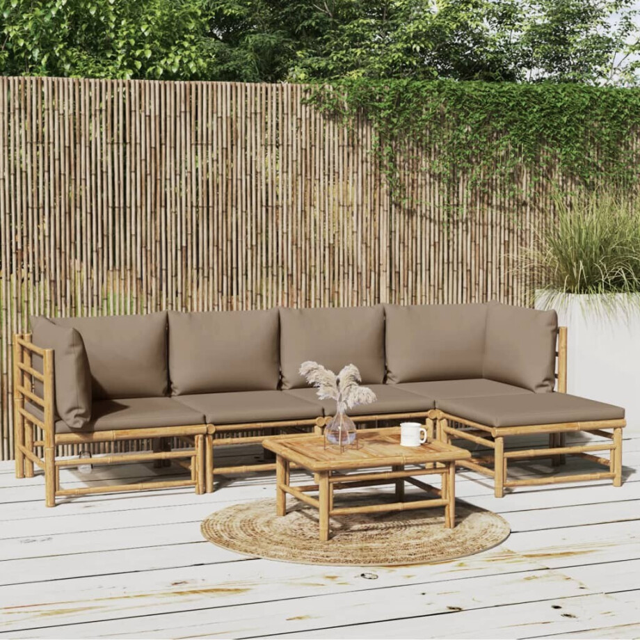 vidaXL 6-delige Loungeset met kussens bamboe taupe afbeelding 1