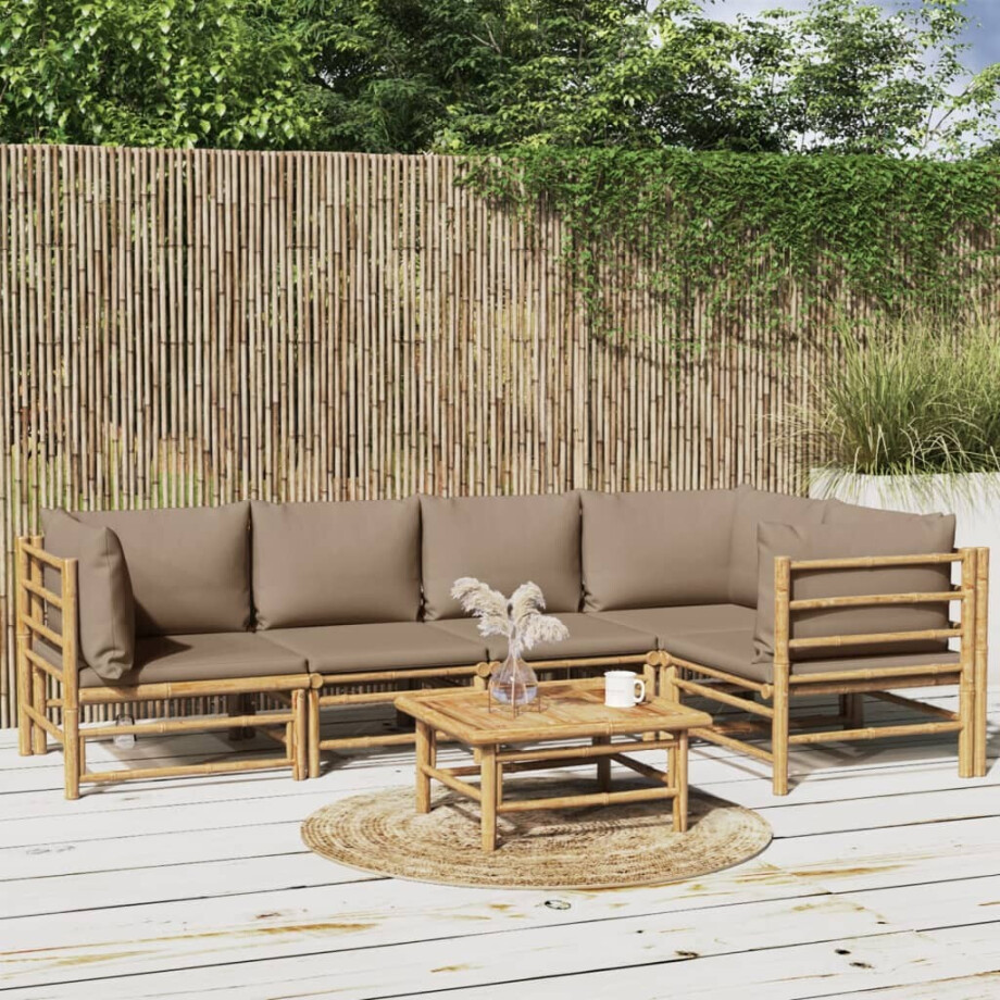 vidaXL 6-delige Loungeset met kussens bamboe taupe vidaXL 6-delige Loungeset met kussens bamboe taupe afbeelding 1