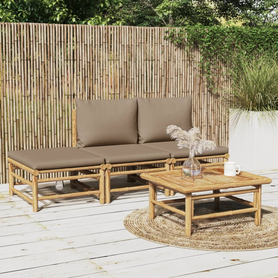 vidaXL 4-delige Loungeset met kussens bamboe taupe afbeelding 1