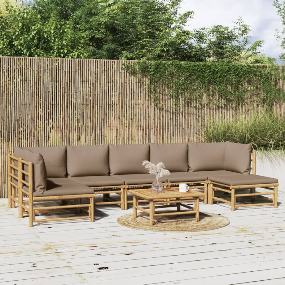 vidaXL 8-delige Loungeset met kussens bamboe taupe afbeelding 1
