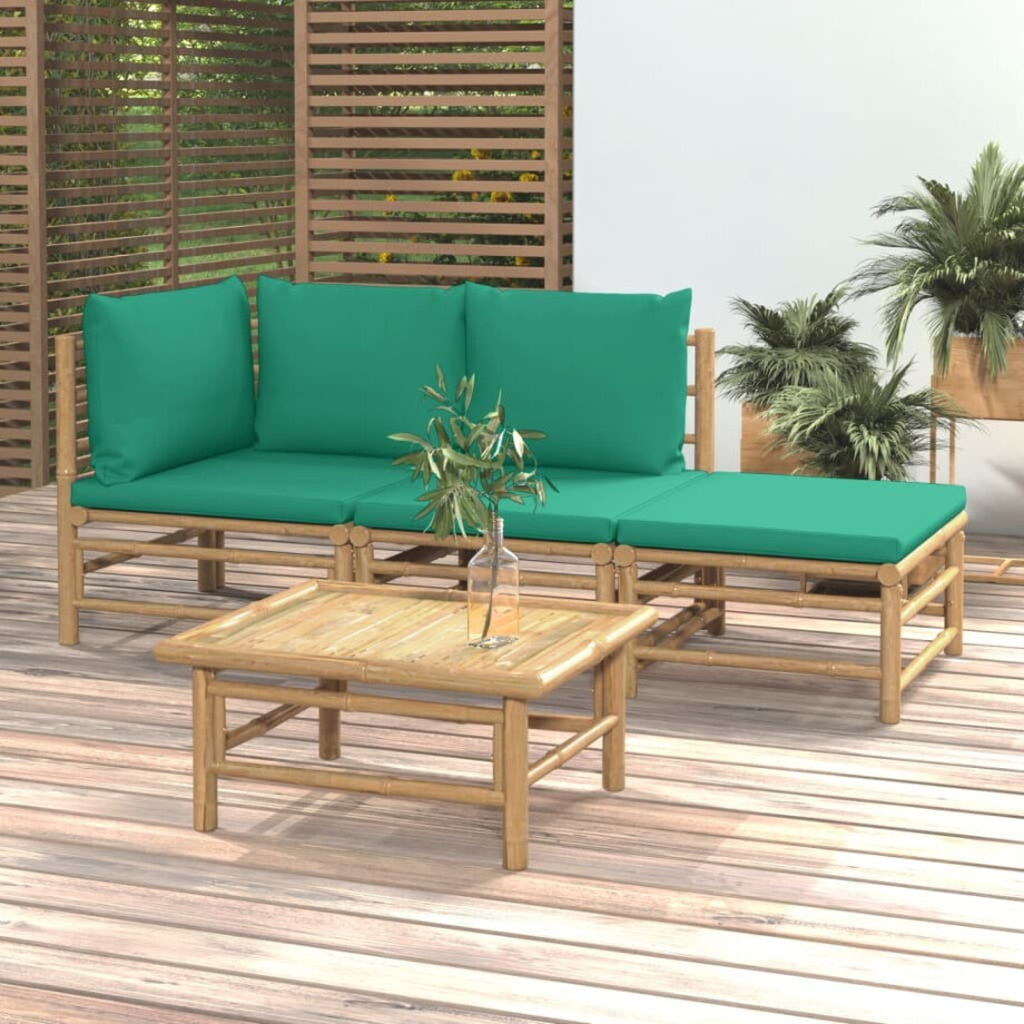 vidaXL 4-delige Loungeset met kussens bamboe groen vidaXL 4-delige Loungeset met kussens bamboe groen afbeelding 1