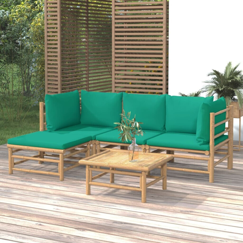vidaXL 5-delige Loungeset met kussens bamboe groen vidaXL 5-delige Loungeset met kussens bamboe groen afbeelding 1