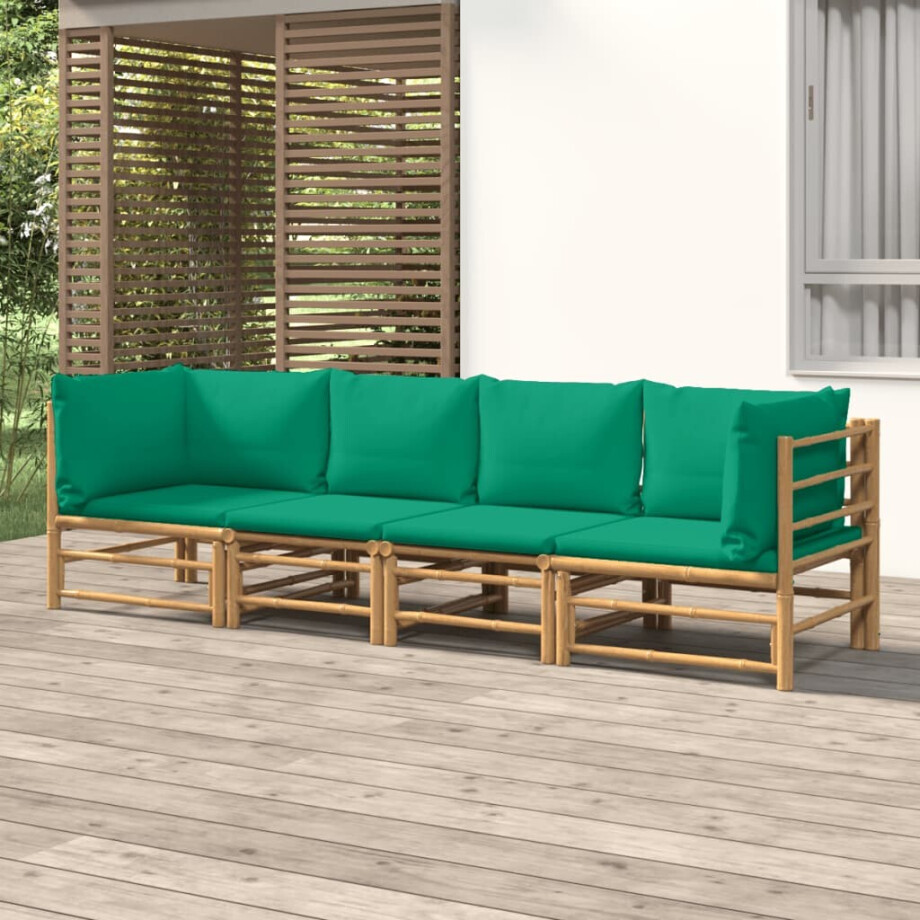 vidaXL 4-delige Loungeset met kussens bamboe groen vidaXL 4-delige Loungeset met kussens bamboe groen afbeelding 1
