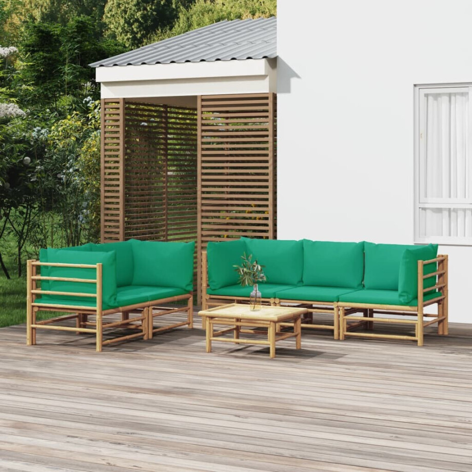vidaXL 6-delige Loungeset met kussens bamboe groen vidaXL 6-delige Loungeset met kussens bamboe groen afbeelding 1