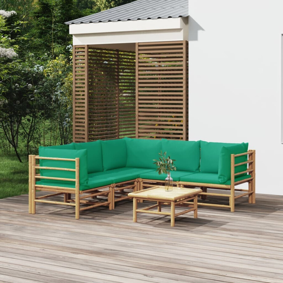 vidaXL 6-delige Loungeset met kussens bamboe groen vidaXL 6-delige Loungeset met kussens bamboe groen afbeelding 1