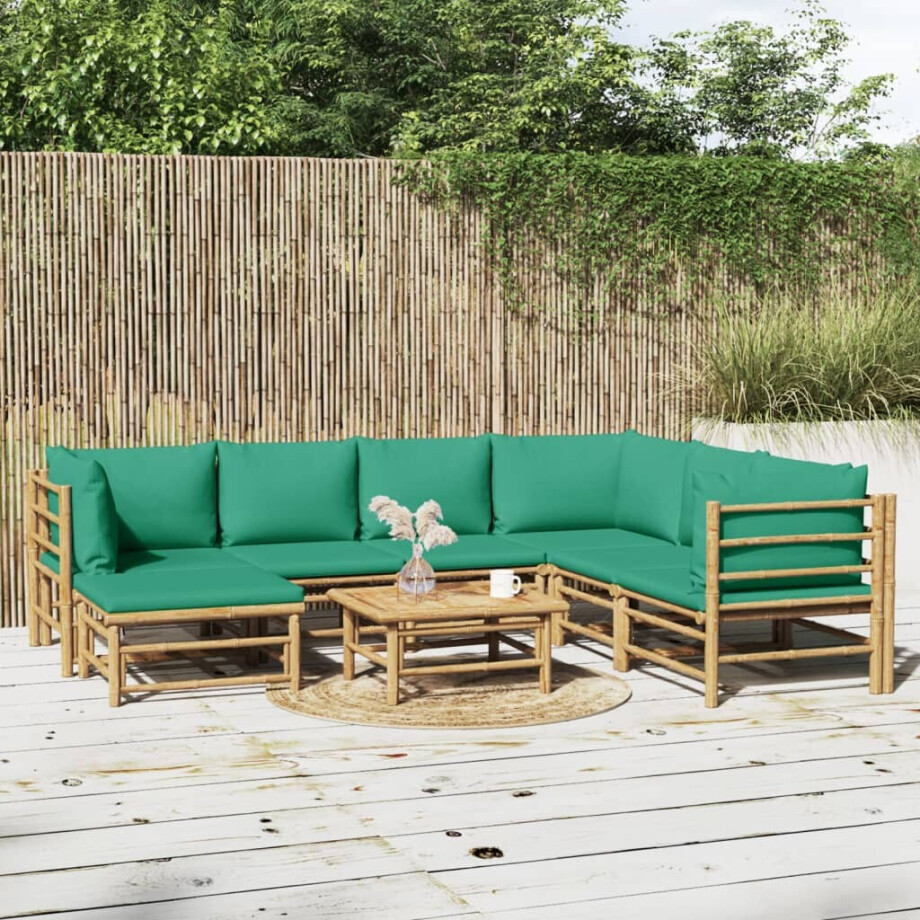 vidaXL 8-delige Loungeset met kussens bamboe groen vidaXL 8-delige Loungeset met kussens bamboe groen afbeelding 1