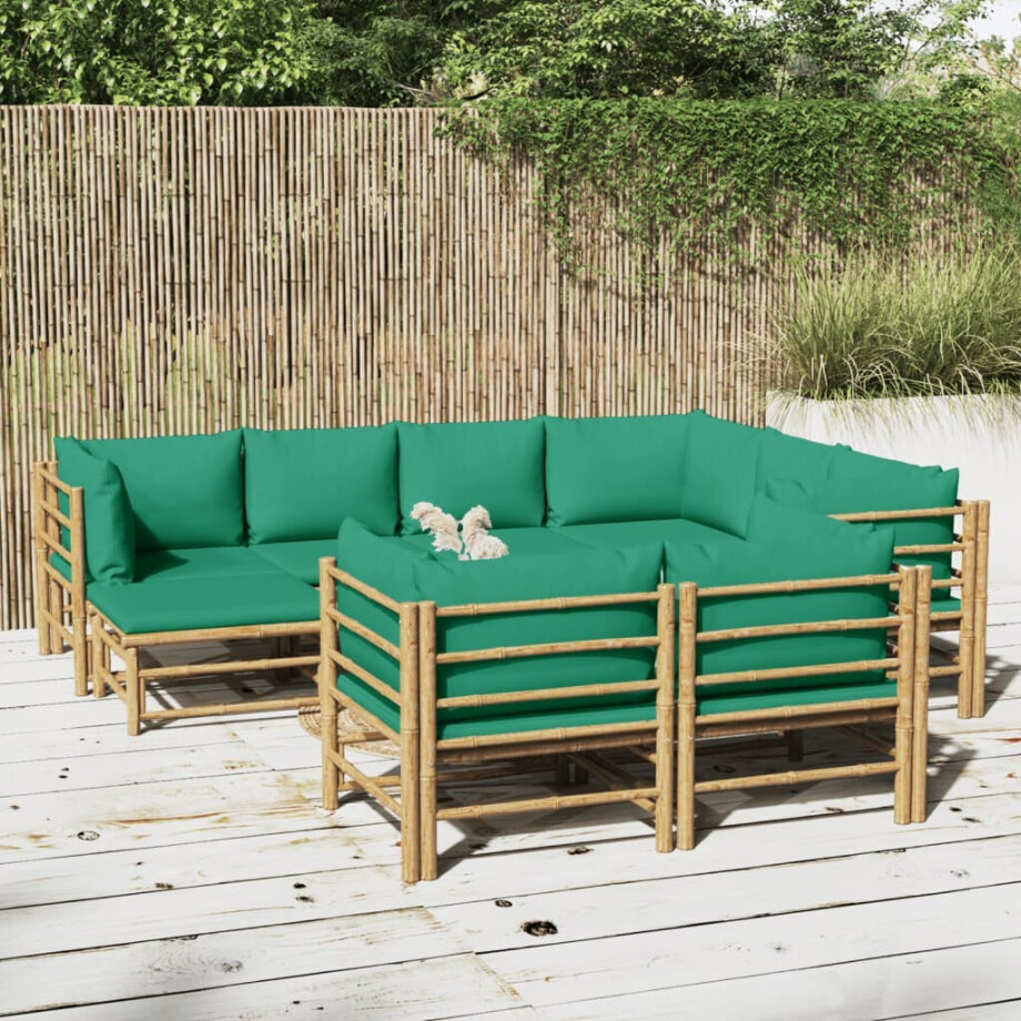 vidaXL 10-delige Loungeset met kussens bamboe groen afbeelding 1