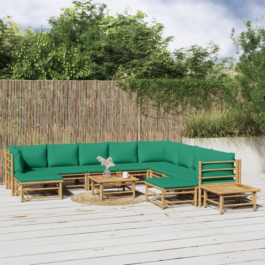 vidaXL 12-delige Loungeset met kussens bamboe groen vidaXL 12-delige Loungeset met kussens bamboe groen afbeelding 1