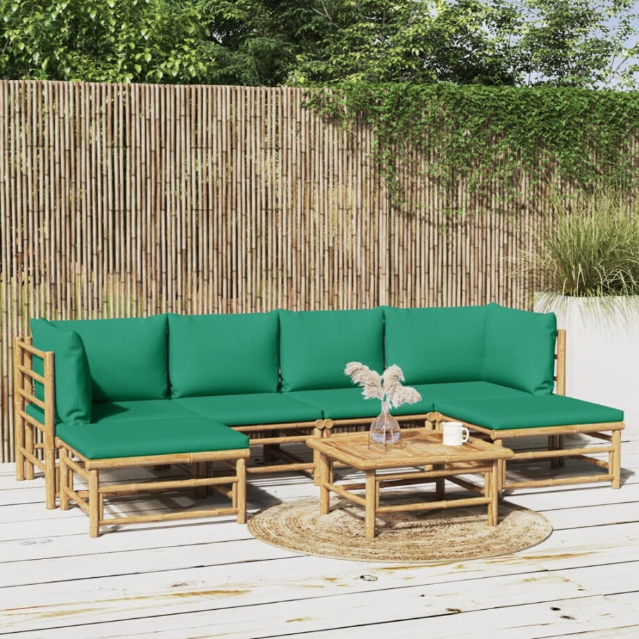 vidaXL 7-delige Loungeset met kussens bamboe groen vidaXL 7-delige Loungeset met kussens bamboe groen afbeelding 1