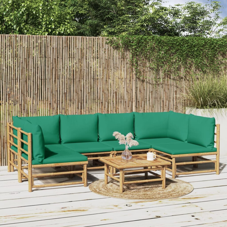 vidaXL 7-delige Loungeset met kussens bamboe groen vidaXL 7-delige Loungeset met kussens bamboe groen afbeelding 1