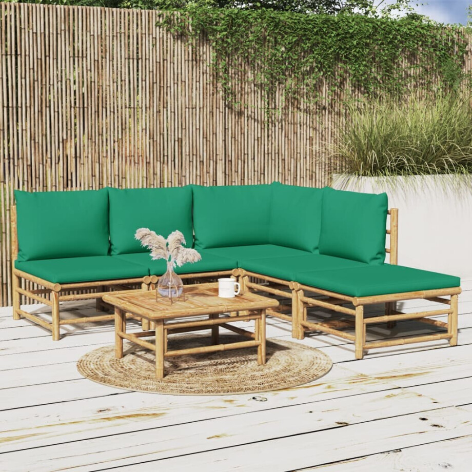 vidaXL 6-delige Loungeset met kussens bamboe groen afbeelding 1