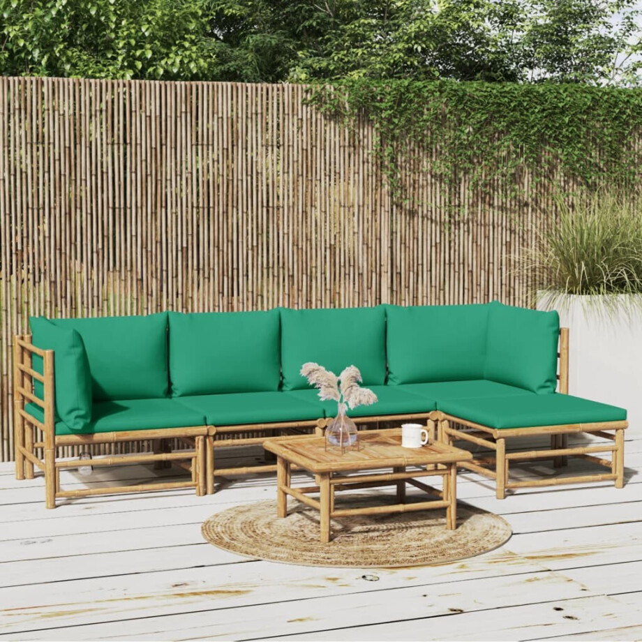 vidaXL 6-delige Loungeset met kussens bamboe groen afbeelding 1
