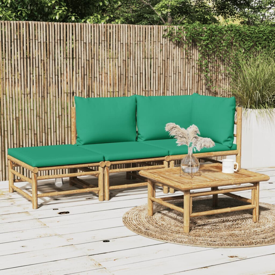 vidaXL 3-delige Loungeset met kussens bamboe groen vidaXL 3-delige Loungeset met kussens bamboe groen afbeelding 1