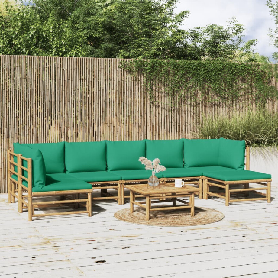 vidaXL 8-delige Loungeset met kussens bamboe groen afbeelding 1