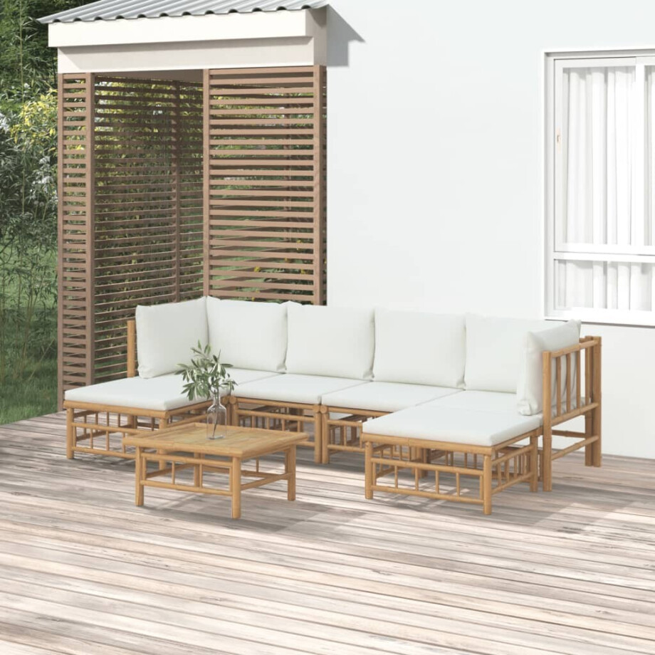 vidaXL 7-delige Loungeset met kussens bamboe crèmewit vidaXL 7-delige Loungeset met kussens bamboe crèmewit afbeelding 1