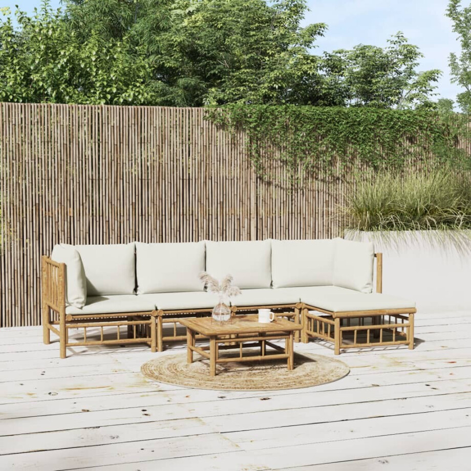 vidaXL 6-delige Loungeset met kussens bamboe crèmewit vidaXL 6-delige Loungeset met kussens bamboe crèmewit afbeelding 1