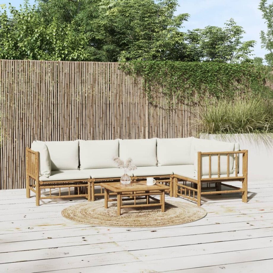 vidaXL 6-delige Loungeset met kussens bamboe crèmewit vidaXL 6-delige Loungeset met kussens bamboe crèmewit afbeelding 1