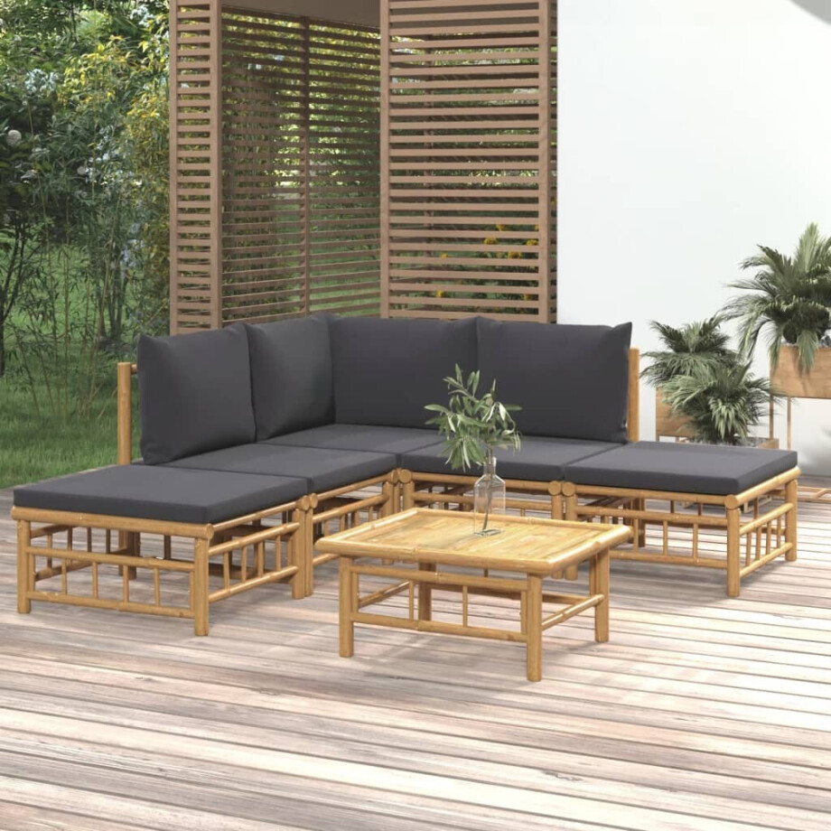 vidaXL 6-delige Loungeset met kussens bamboe donkergrijs afbeelding 1