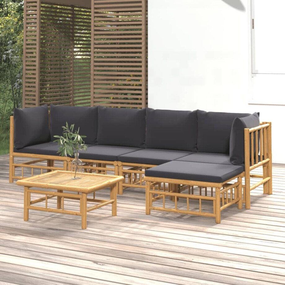 vidaXL 6-delige Loungeset met kussens bamboe donkergrijs afbeelding 1