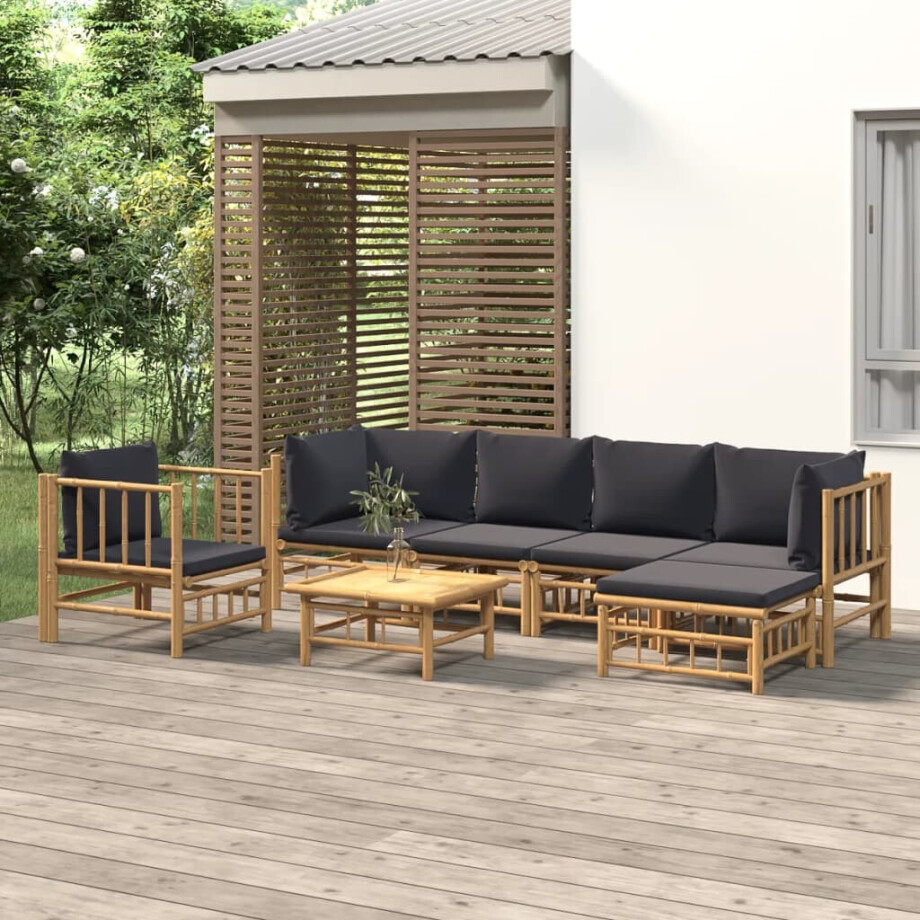 vidaXL 7-delige Loungeset met kussens bamboe donkergrijs vidaXL 7-delige Loungeset met kussens bamboe donkergrijs afbeelding 1