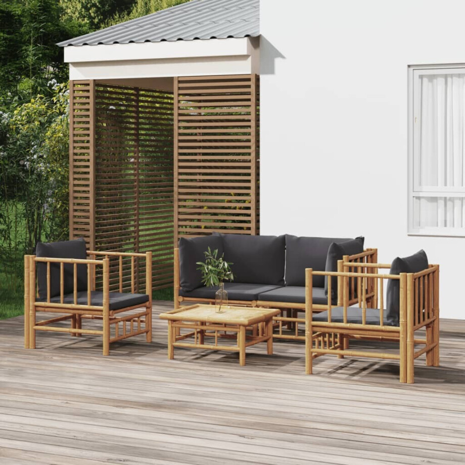 vidaXL 5-delige Loungeset met kussens bamboe donkergrijs vidaXL 5-delige Loungeset met kussens bamboe donkergrijs afbeelding 1